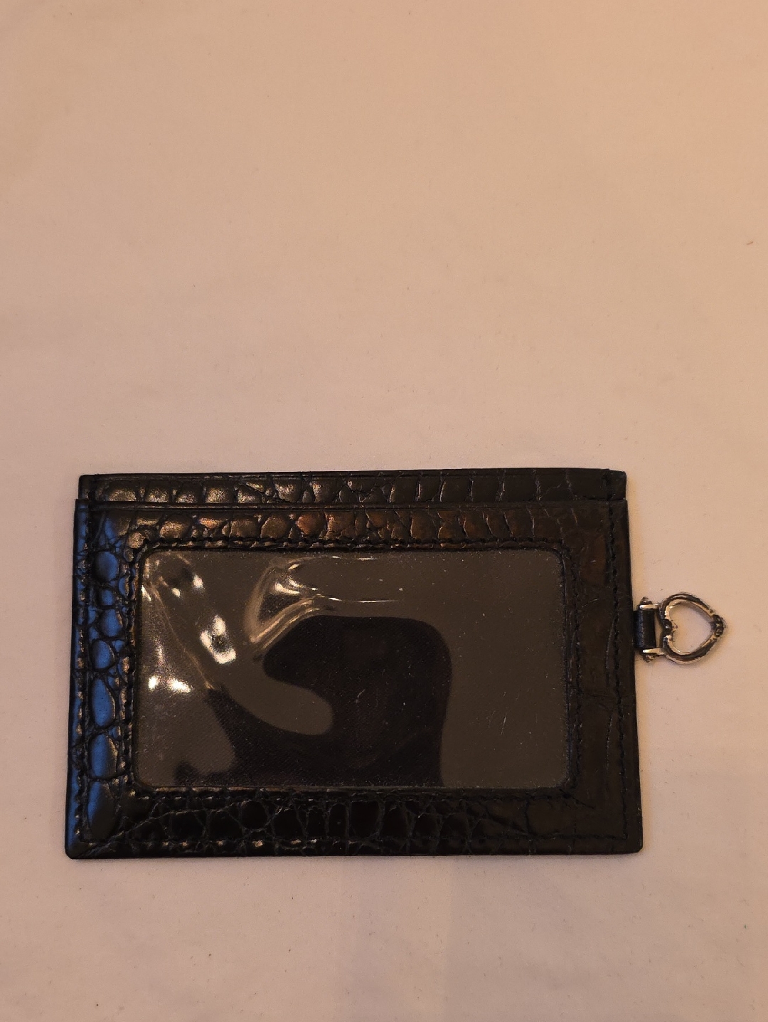Black Croc-Embossed Id Card Holder With Clear Window